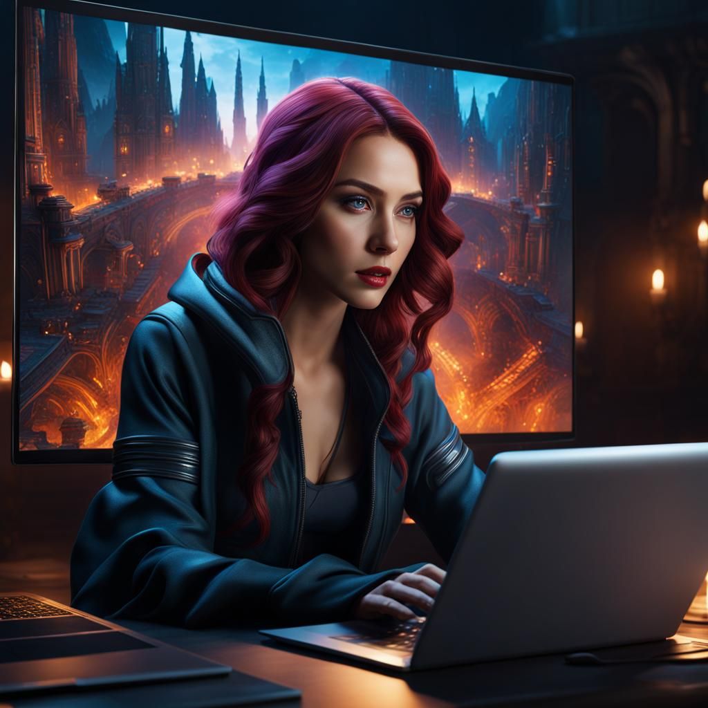 Woman and Laptop: Fantasy Concept Art