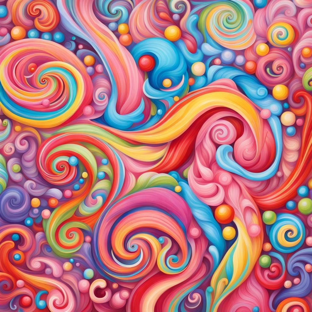 Vibrant Candyland Wonderland with Gouache Swirls