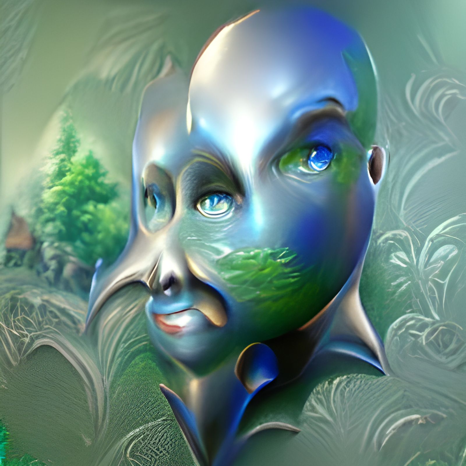 Blue Alien Portrait in Ethereal Fantasy Style