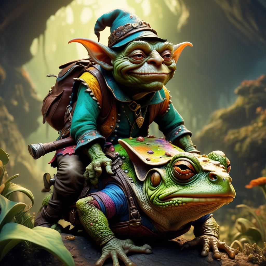 Goblin Rides Toad: Vibrant Fantasy Illustration