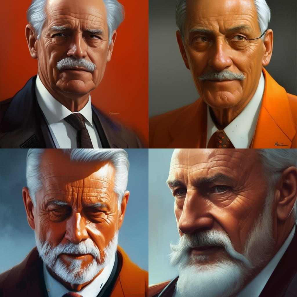 handsome old grandfather in a orange suit