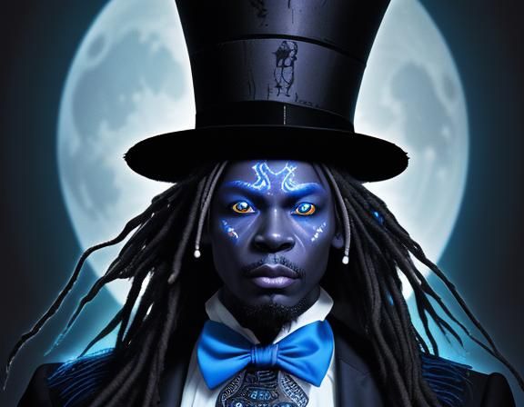 Neon Voodoo Priest in Dark Forest Silhouette