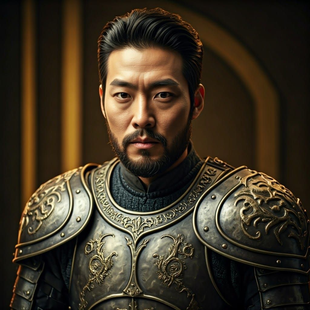 Dignified Harry Kim in Medieval Armor