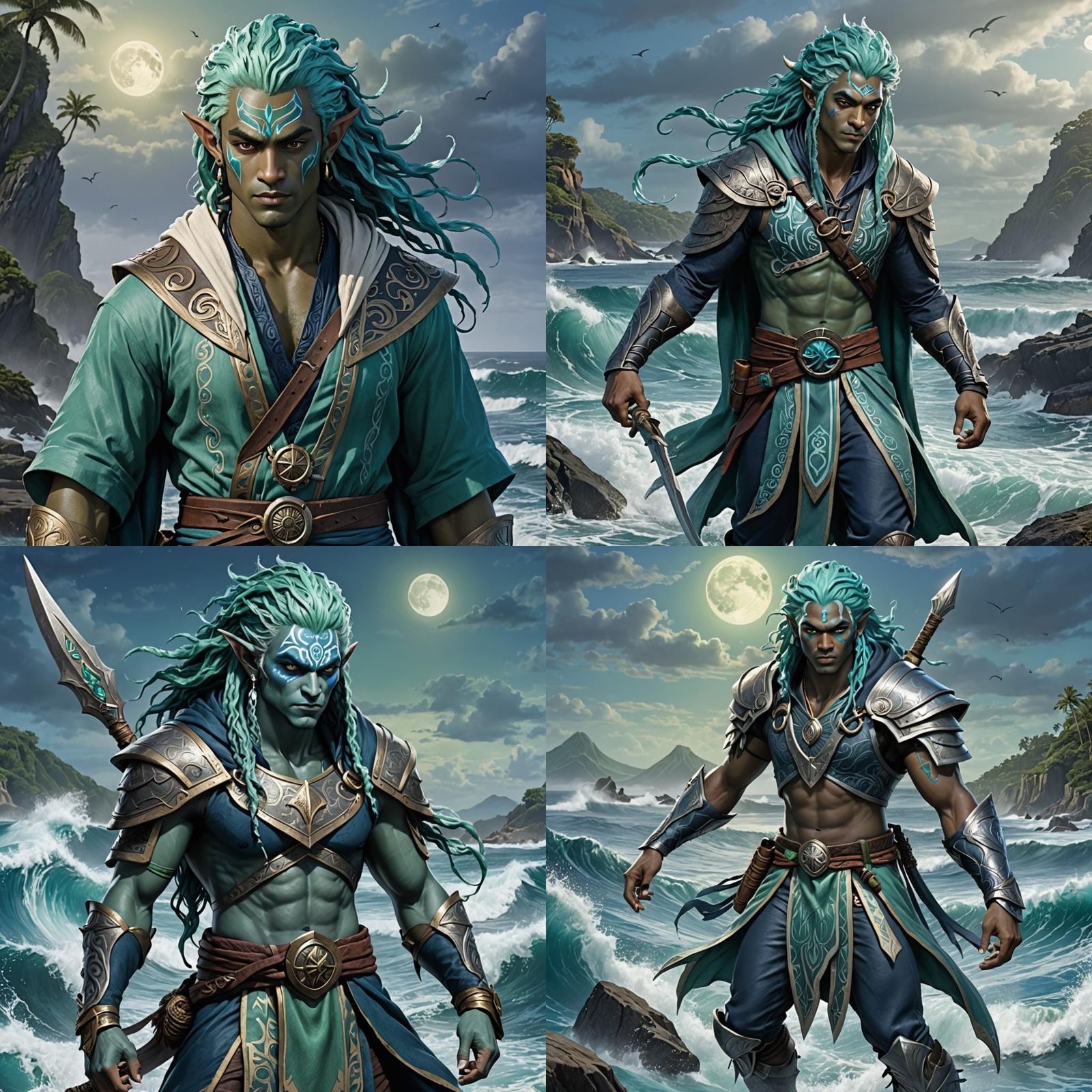 Sea Elf Warrior: Oceanic Grace in Anime Style
