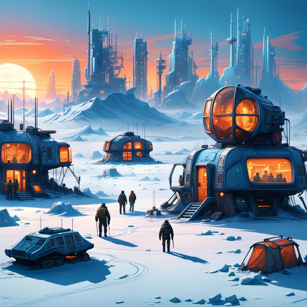 Ethereal Steam Punk Haven amidst Frozen Wastes