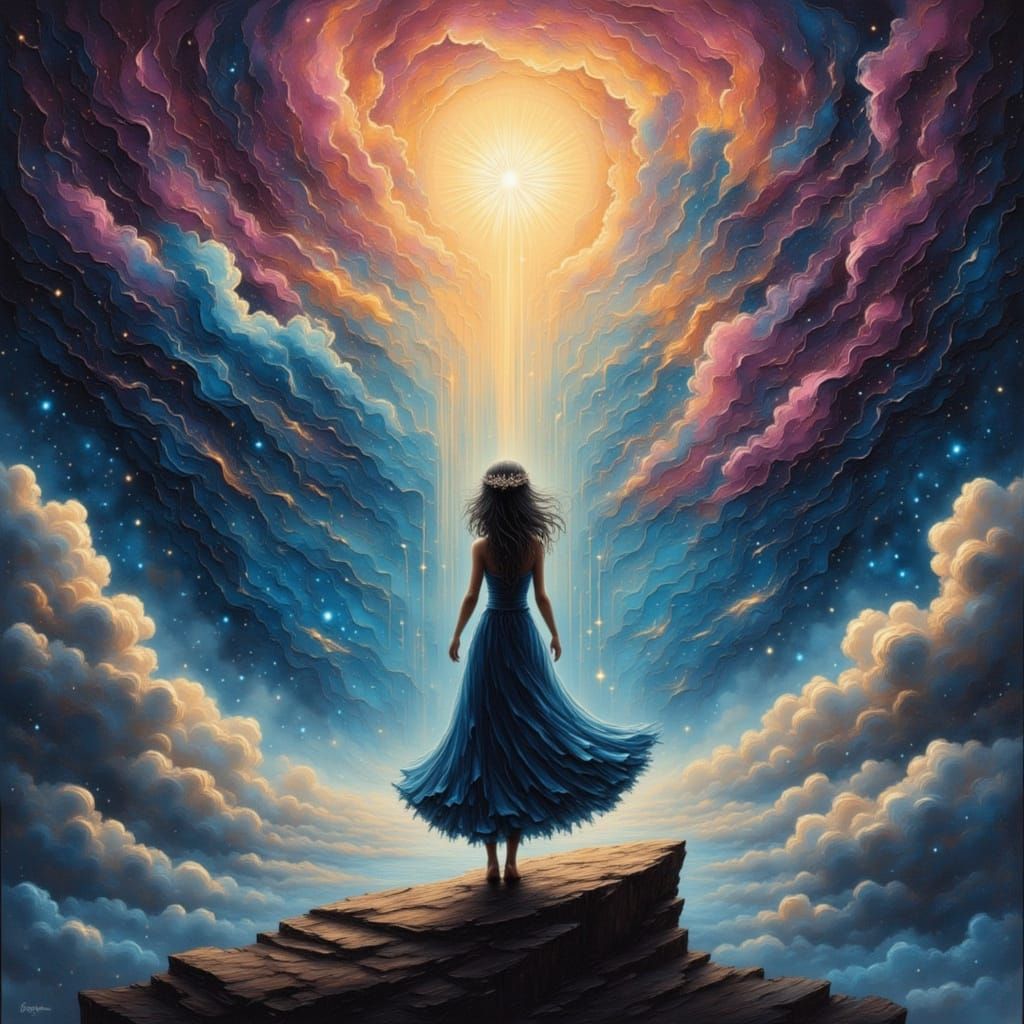 Ethereal Figure in Nebula, Watercolor Realism