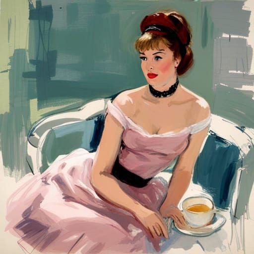 1950s Rockabilly Woman in Impressionistic Style
