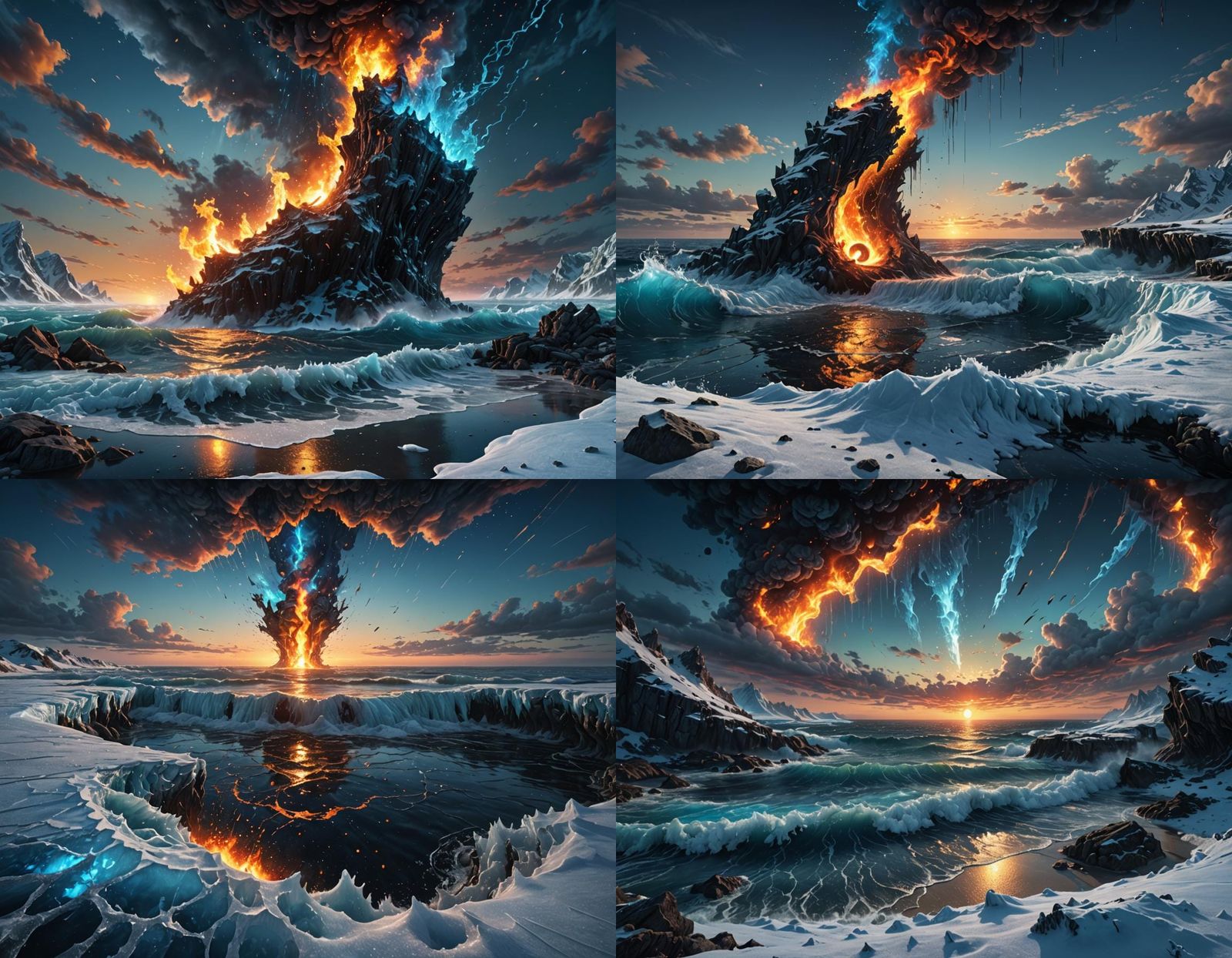 Ocean Shore Under a Burning Sky: Fantasy Concept Art