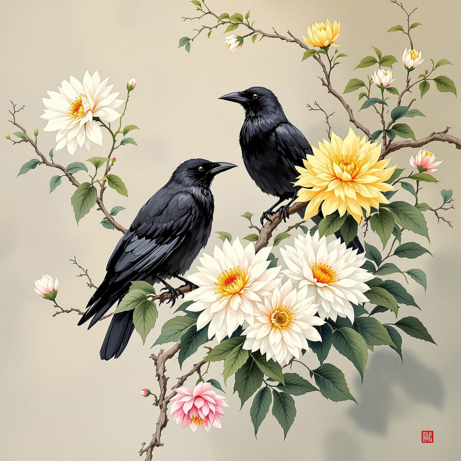 Crows & chrysanthemums