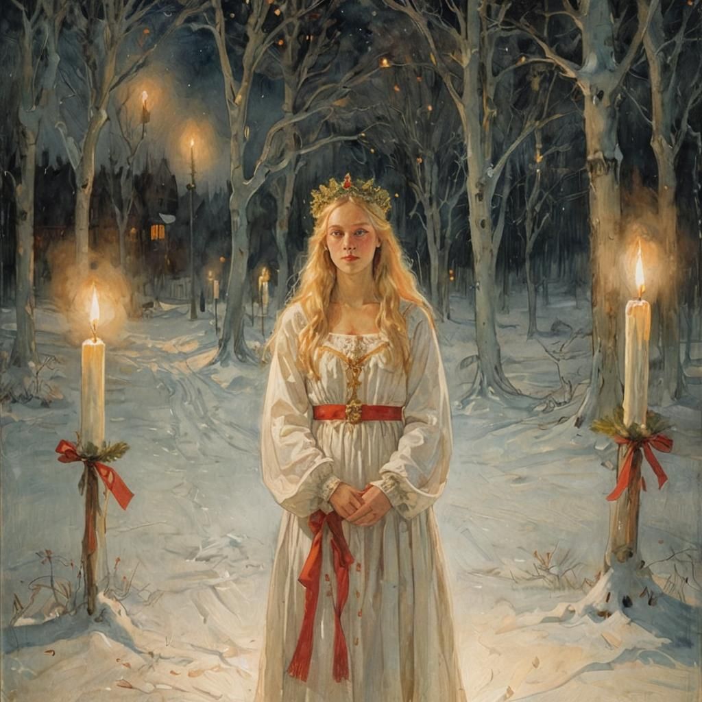 Nordic Winter Lucia in Golden Candlelight