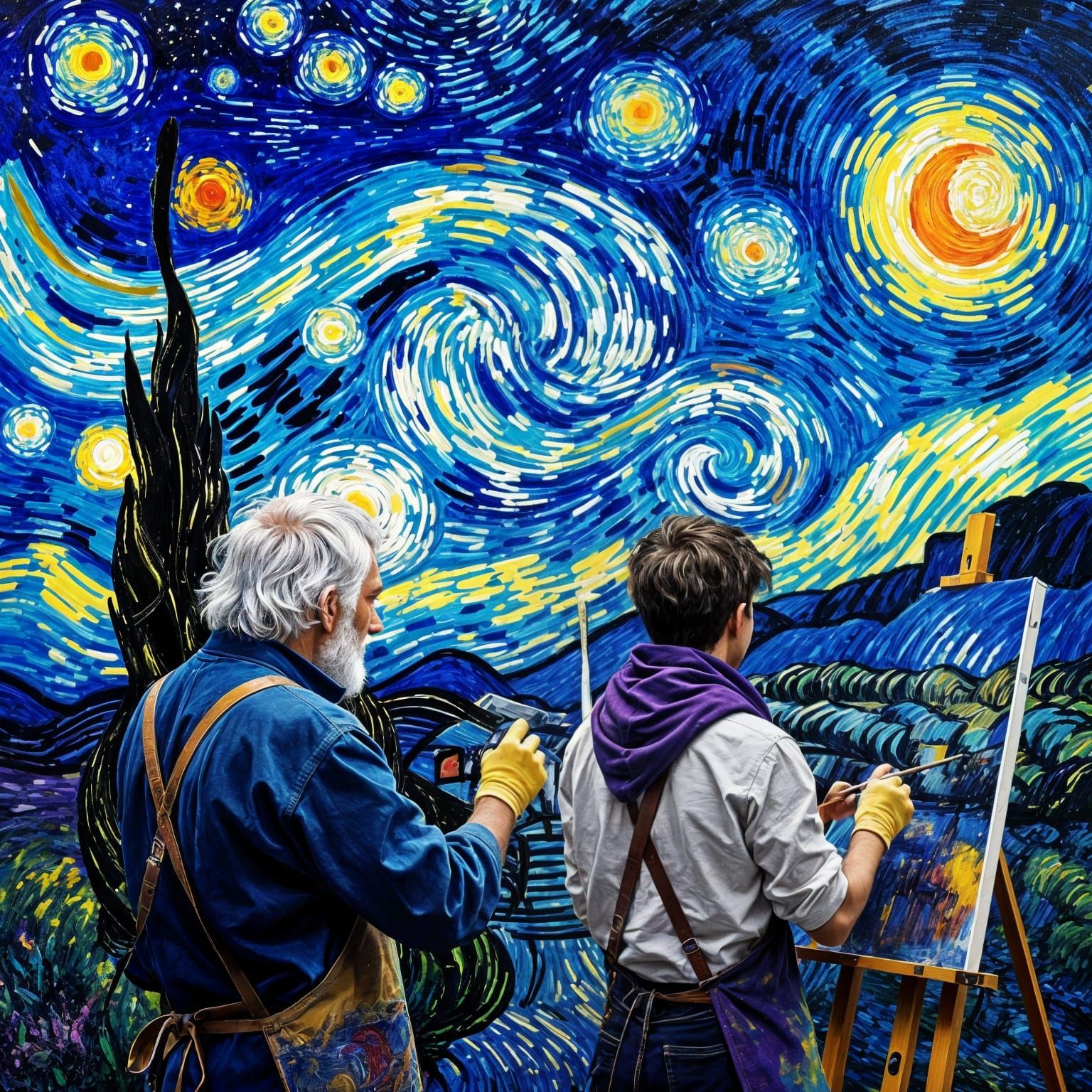 Rainbow Heavens Painted by Artists in Van Gogh Style