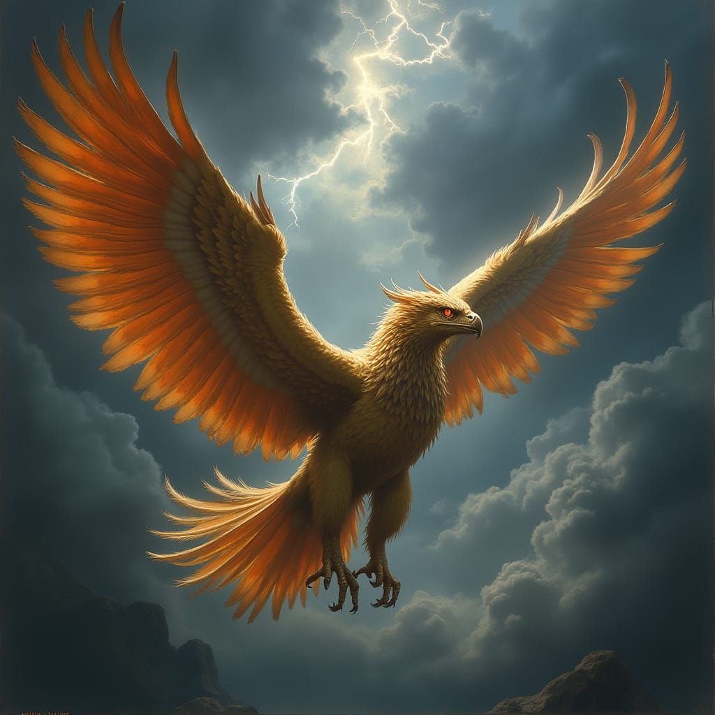 Majestic Griffin in Stormy Sky, Epic Fantasy Art