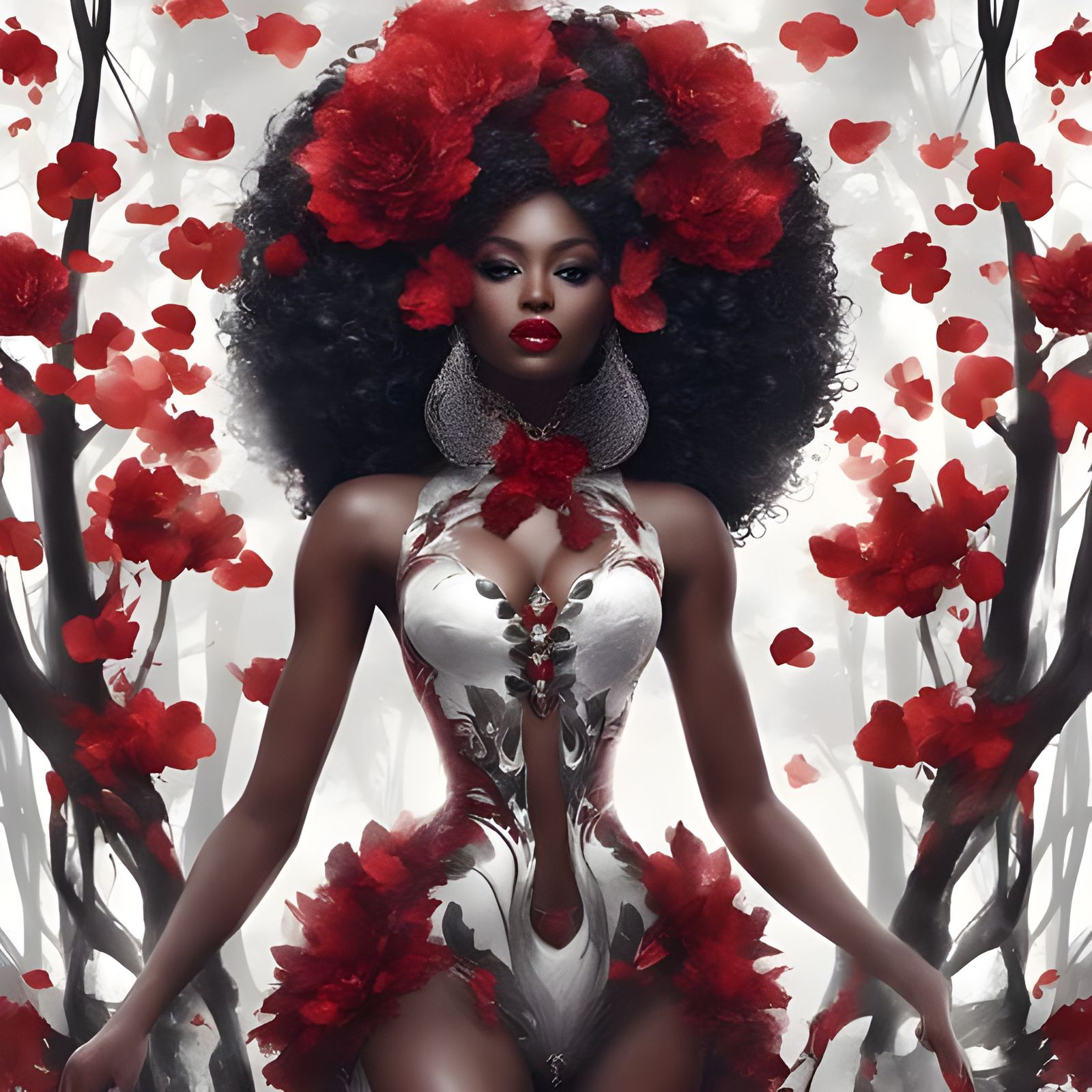 Beautiful African Goddess in Magic Forest Portrait