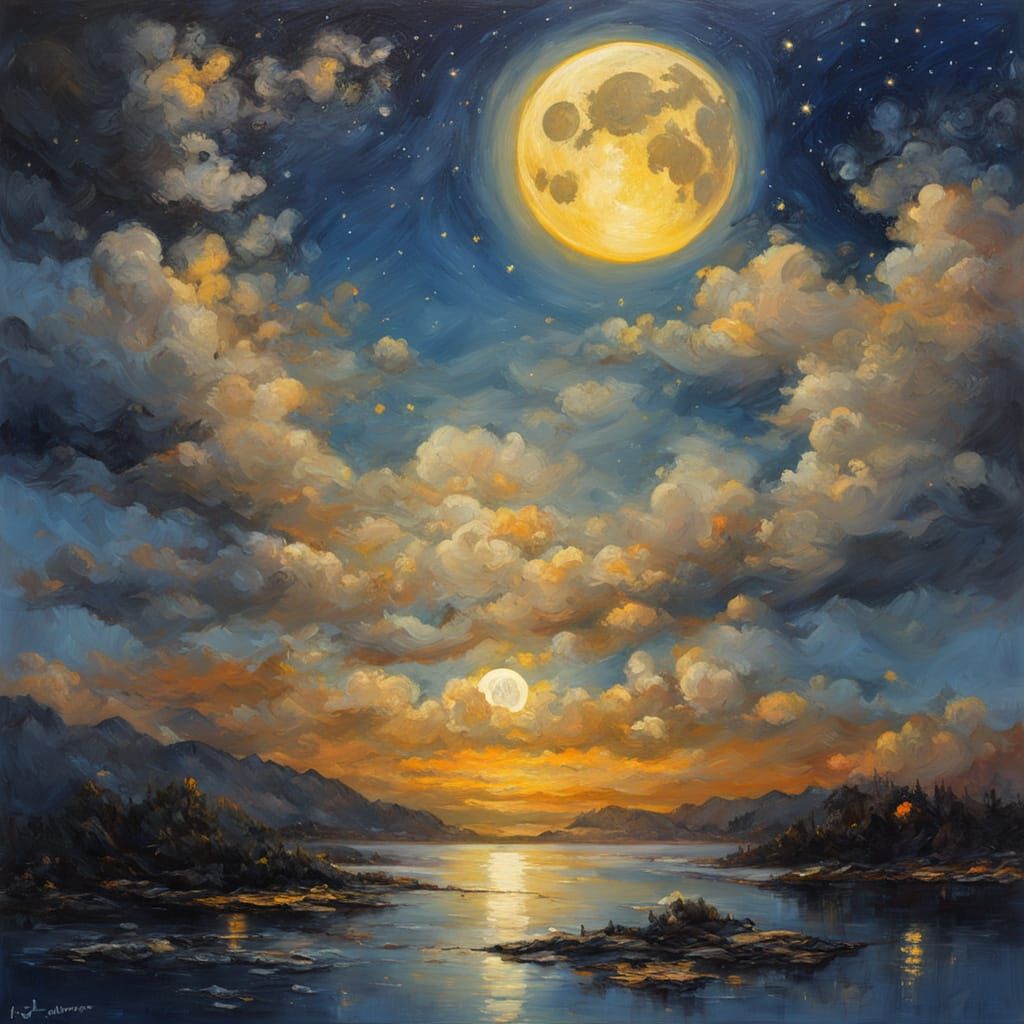 Golden Moonlit Sky as Oil Painting