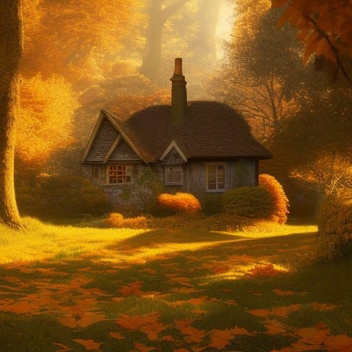 Autumnal Cottagecore Scene in Fantasy Art Style