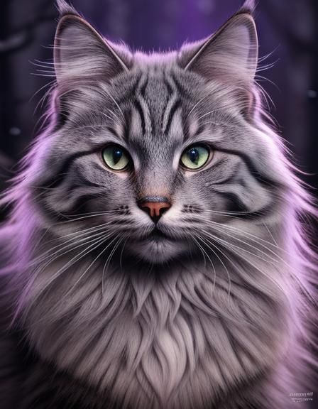 Detailed Siberian Cat with Glittering Fur