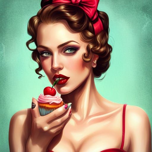 Pin-Up Woman Portrait in Hyperdetailed Style