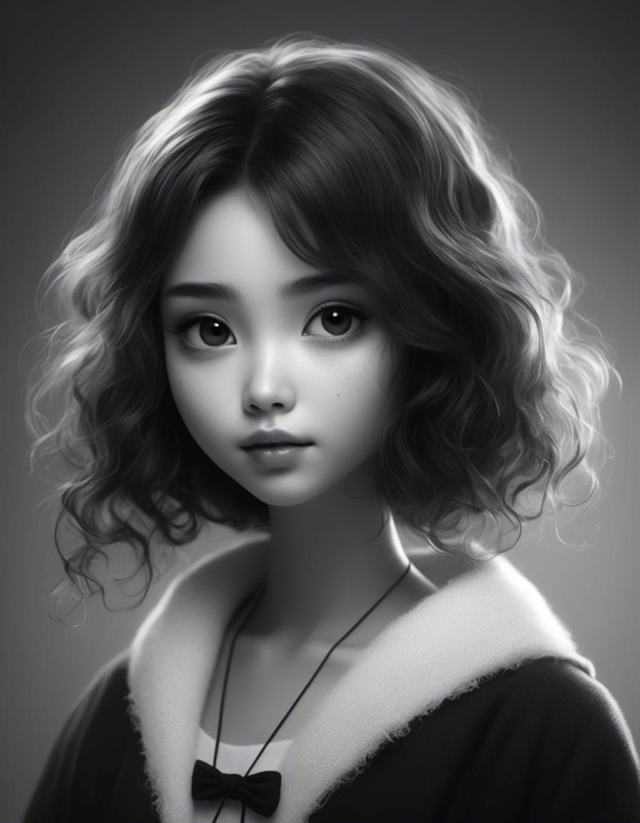 Beautiful Woman in Black and White Manga Style