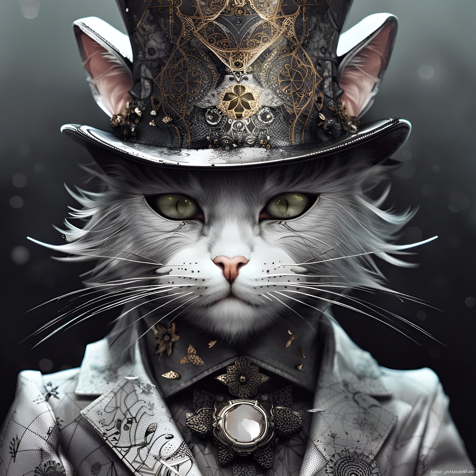Anthropomorphic Cat Baron with Tophat Digital Painting