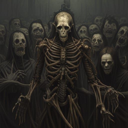 Ethereal Dark Fantasy Oil Painting of Twisted Flesh and Bone