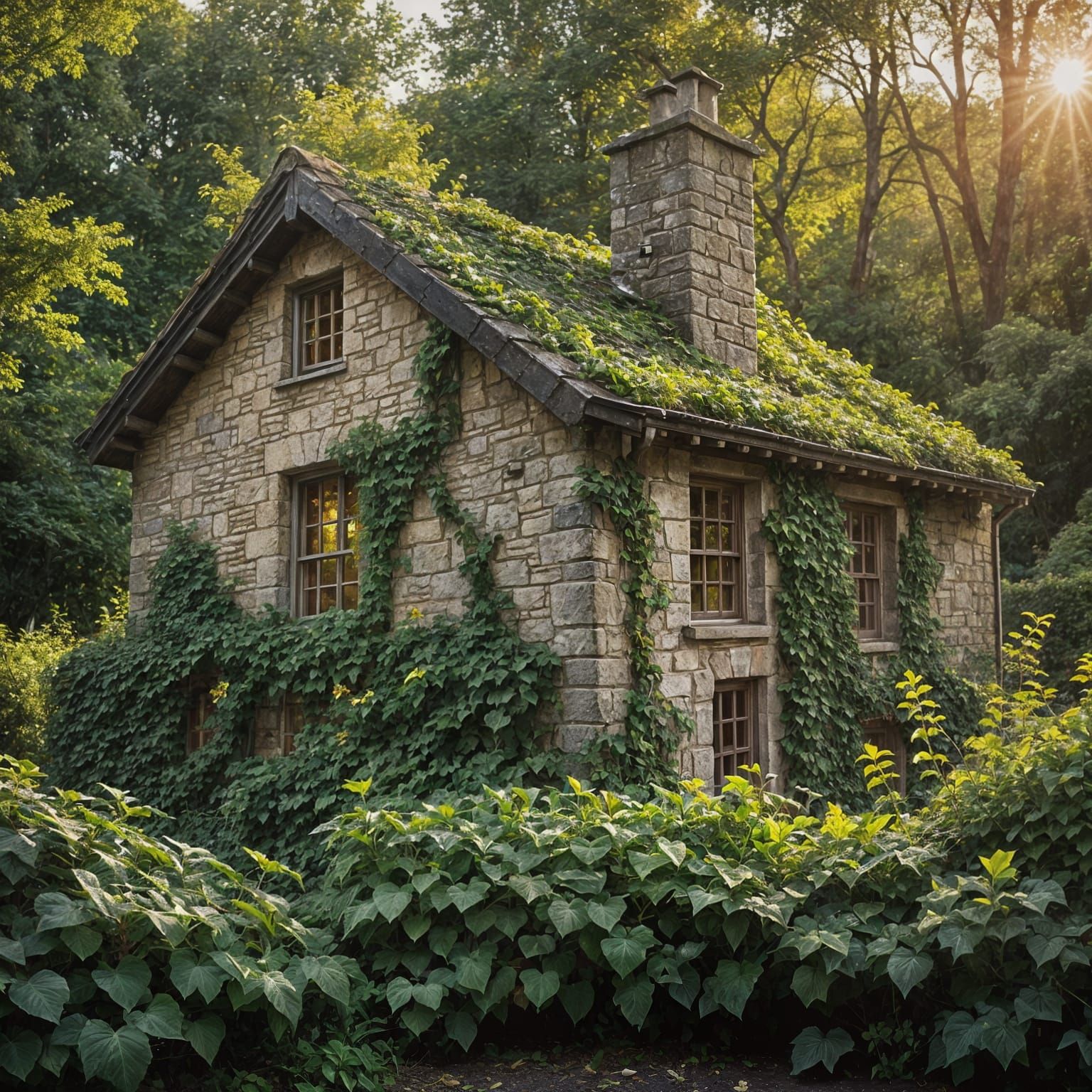 Cozy Cottage at Sunset: A Cinematic Film Still