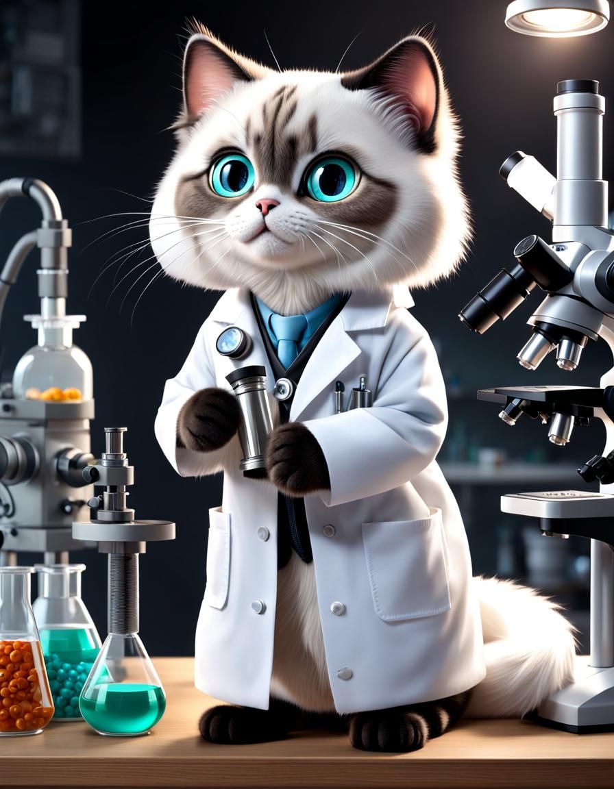 Cute Cat Doctor in Lab Coat