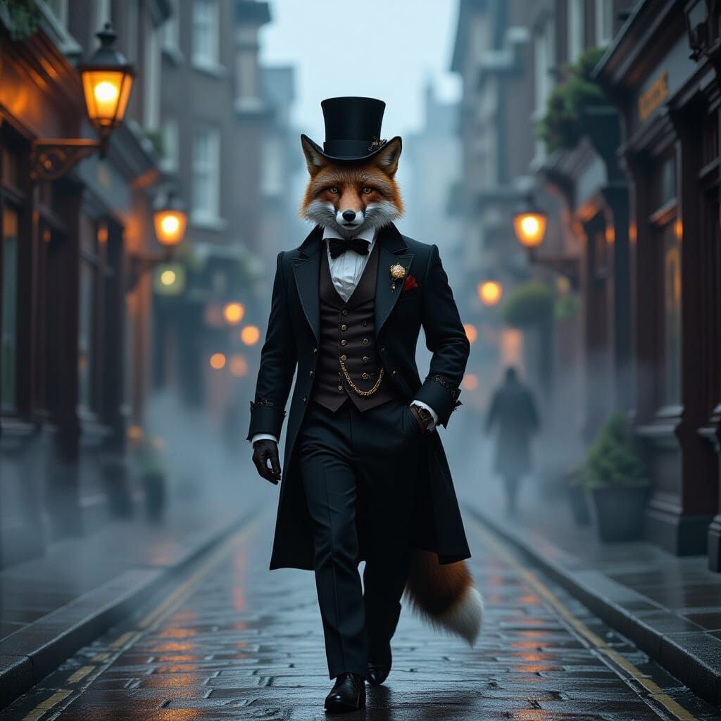 Steampunk Fox in Victorian London Fog