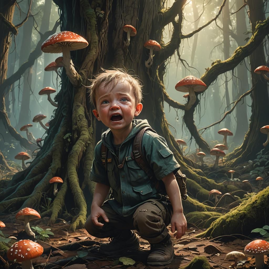 Crying Baby in Mystical Forest Concept Art