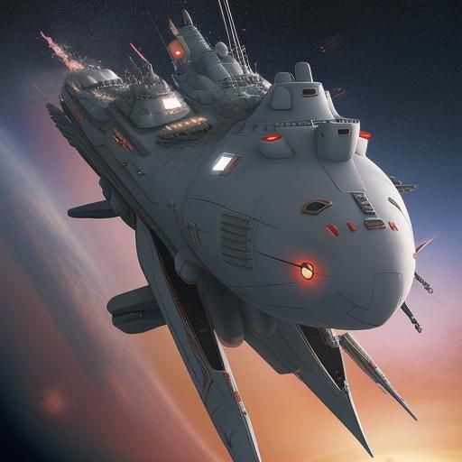 Futuristic Space Battleship Yamato in Deep Space