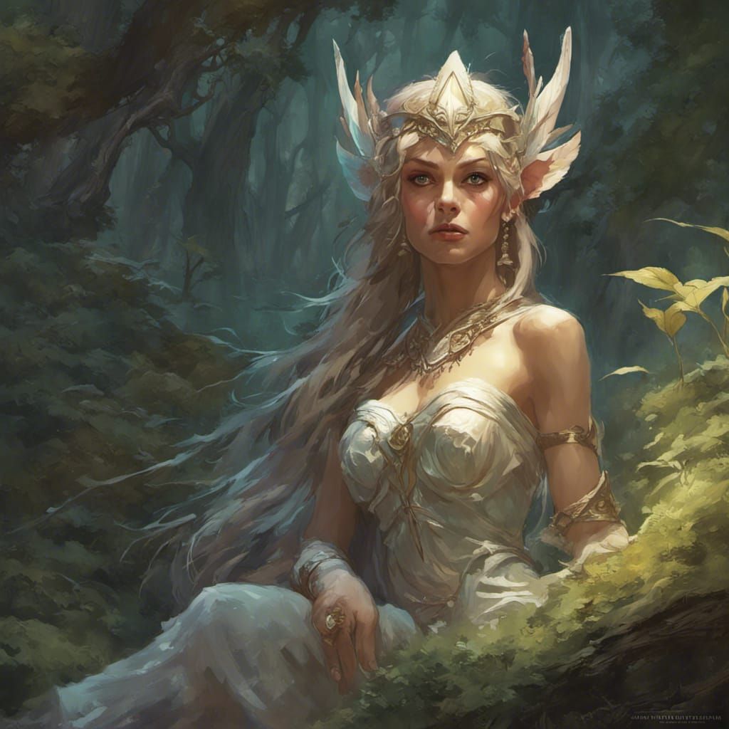 Romantic Elven Princess in Hyperdetailed Forest Art