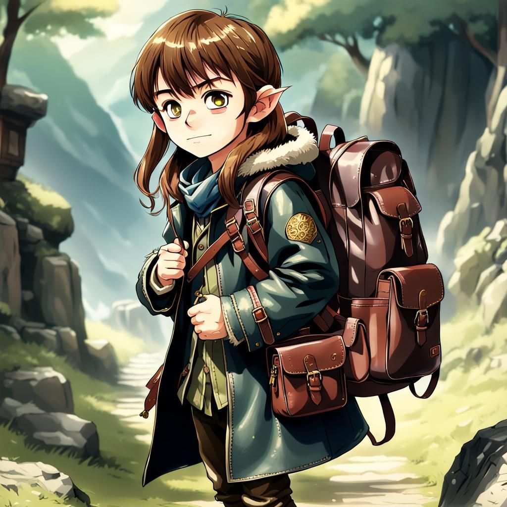 Halfling Character in Anime Style with Backpack