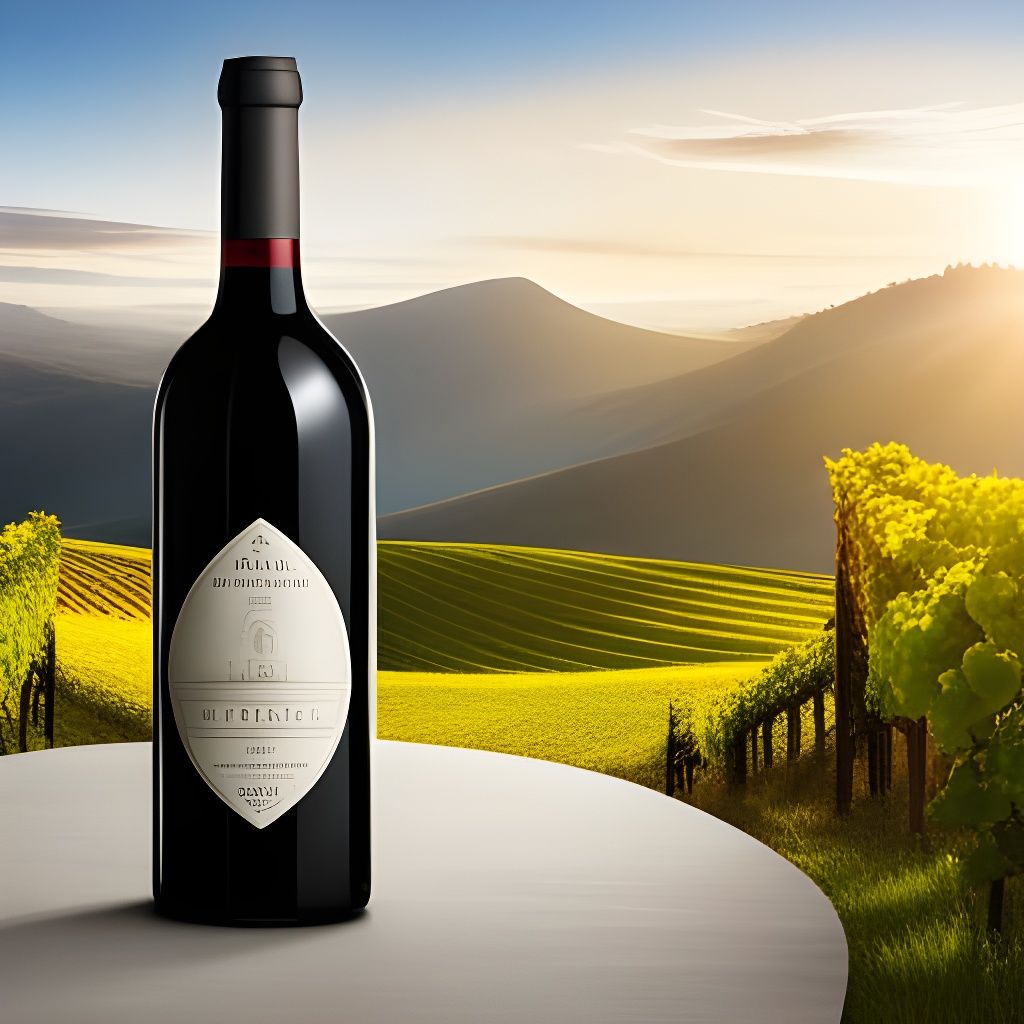 Wine Bottle in Vineyard: Hyper-Realistic Digital Art