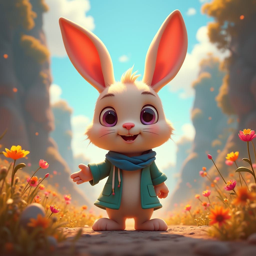 Whimsical Cartoon Boy Bunny in Fantasy Concept Art Style