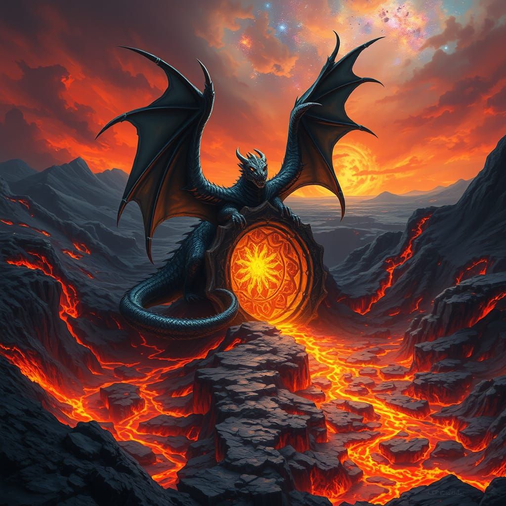 Obsidian Dragon Guarding Crystalline Portal