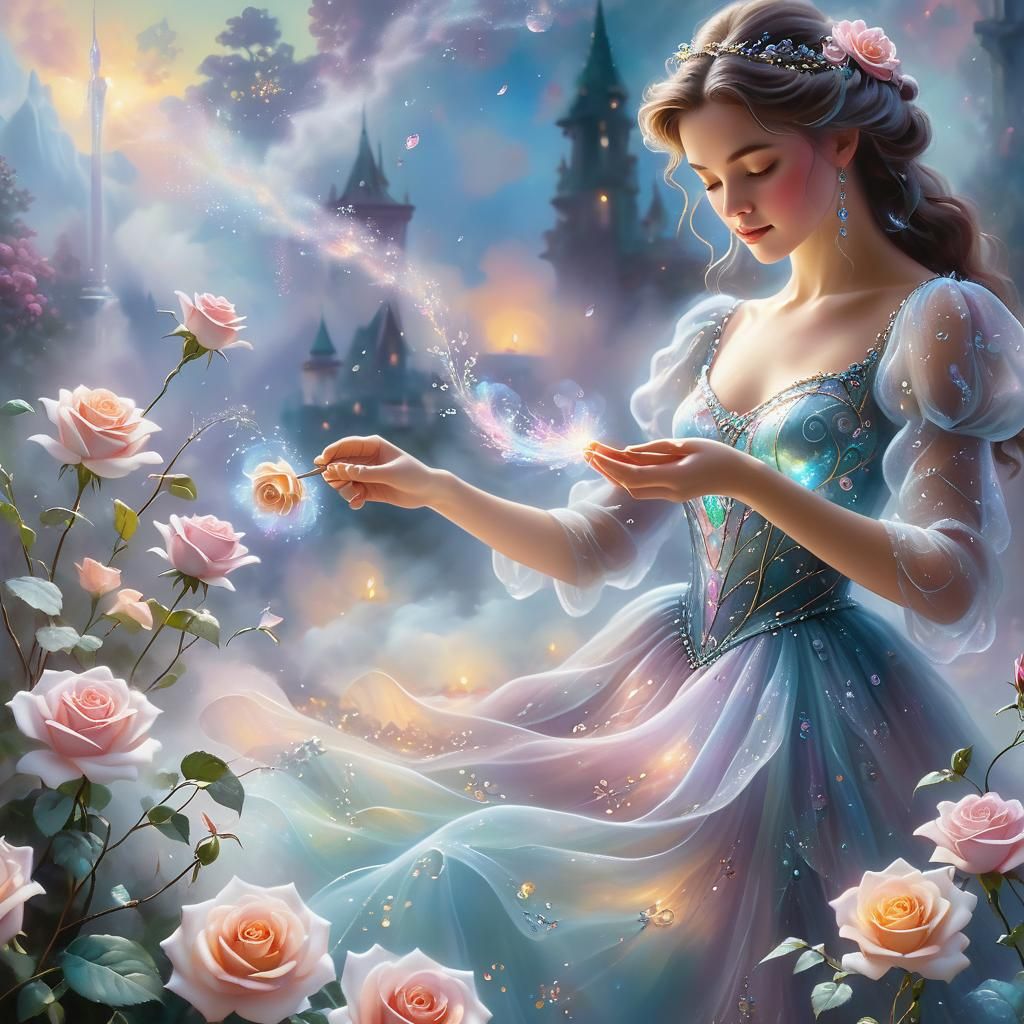Ethereal Crystal Rose Creation in Fantasy Art Style