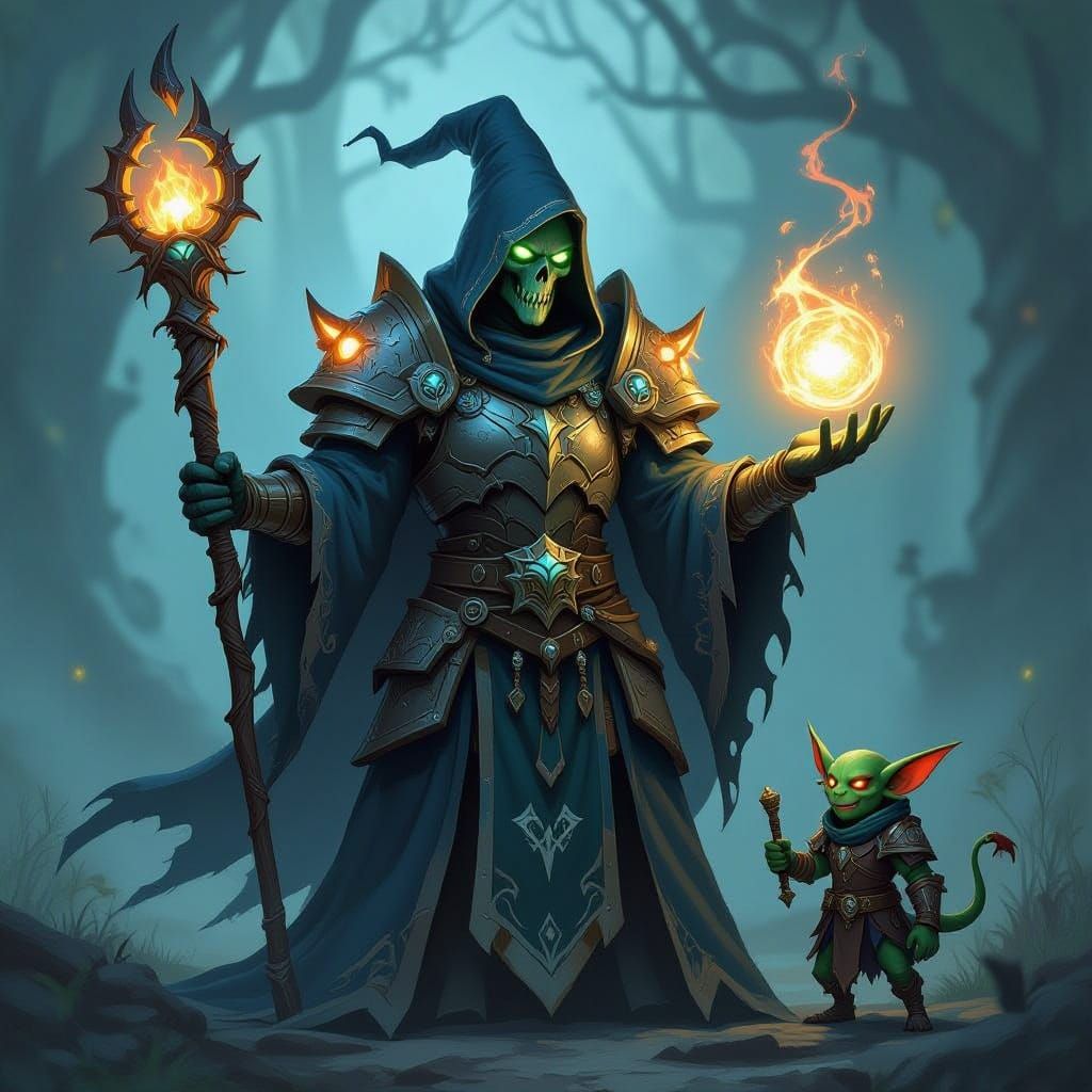 Undead Mage with Magic Beast and Imp, World of Warcraft Styl...
