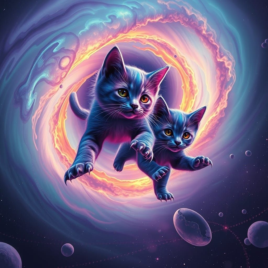 Vibrant Alien Kitten Invasion in Futuristic Nebula