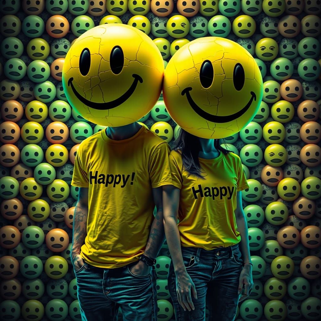 Psychedelic Emoji People in Surreal 3D Art