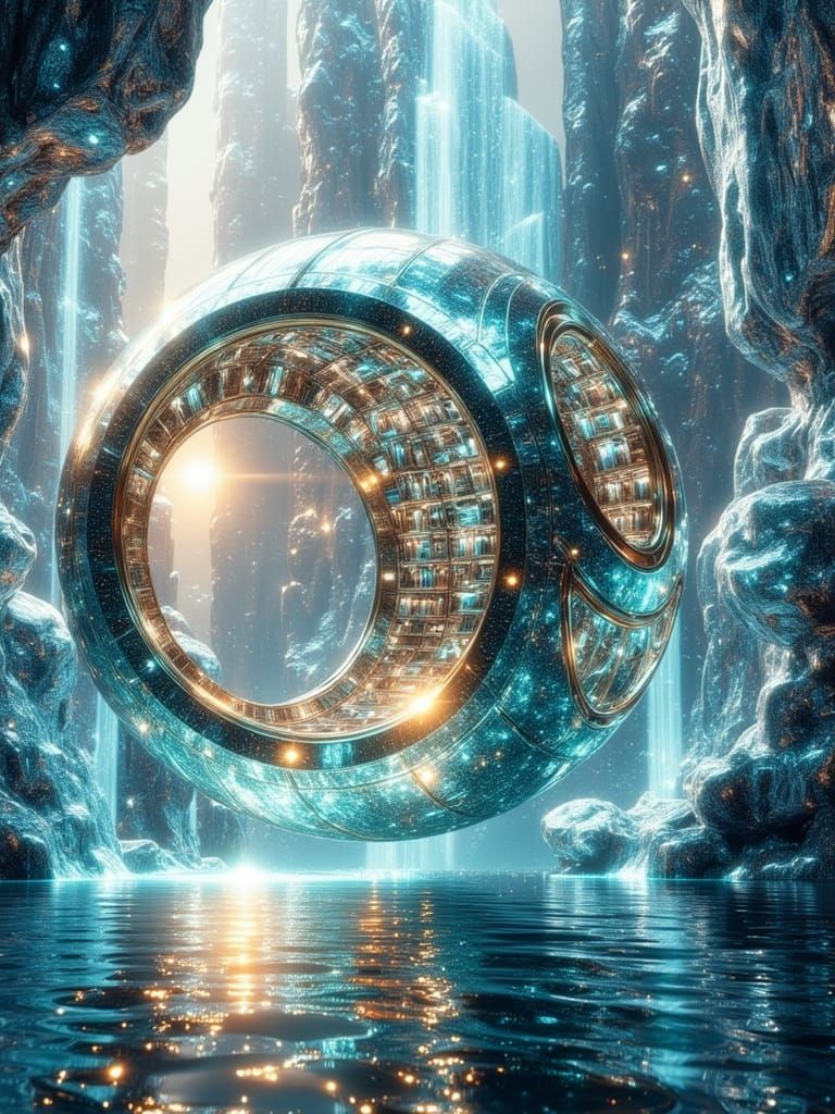 Futuristic Library in Crystal Sphere: Digital Art