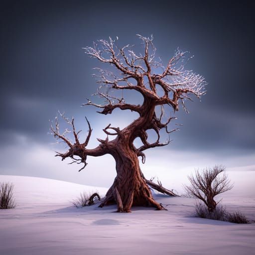 Goat in Winter Tree: Detailed Matte Painting