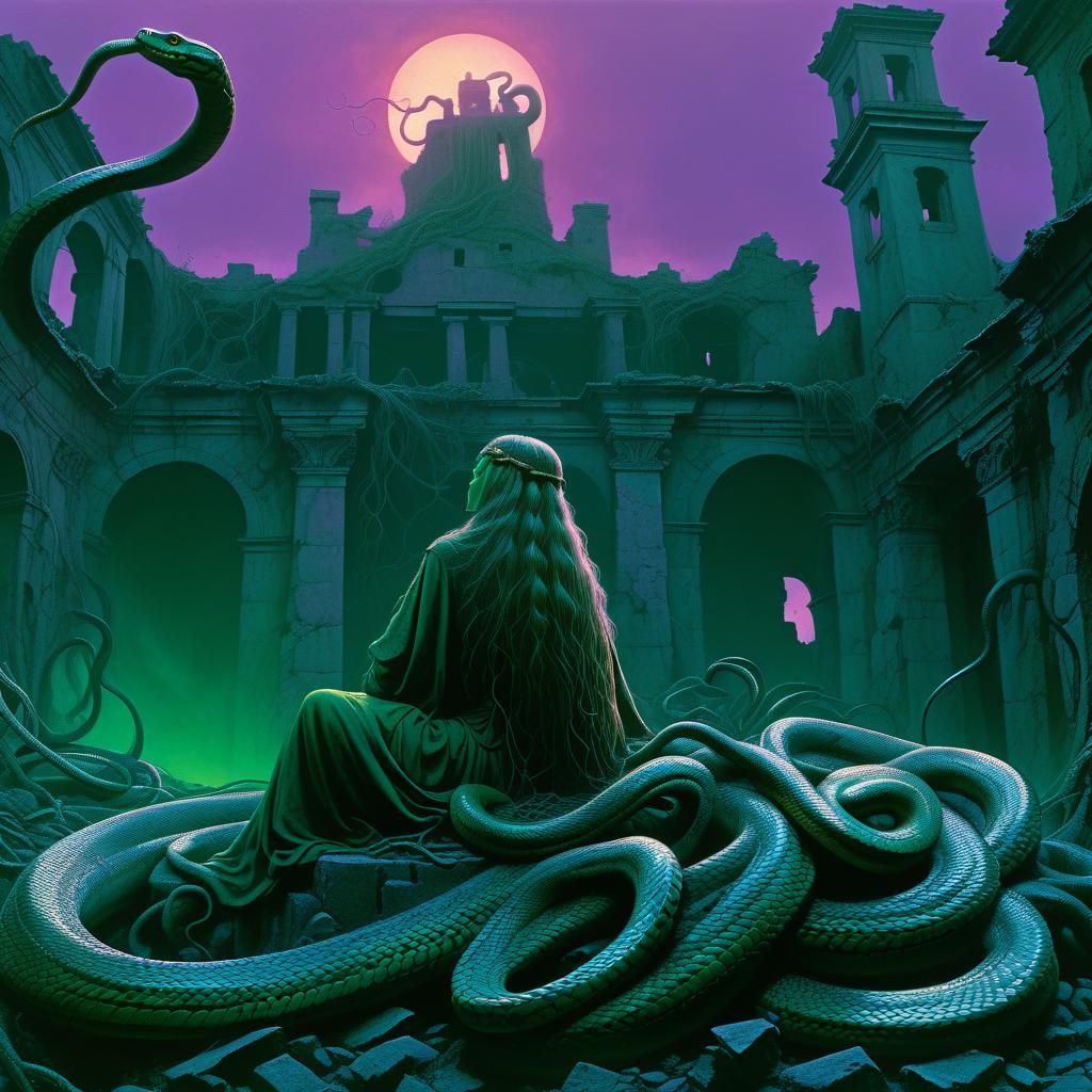 Medusa in Ruins: Dark Fantasy Matte Painting