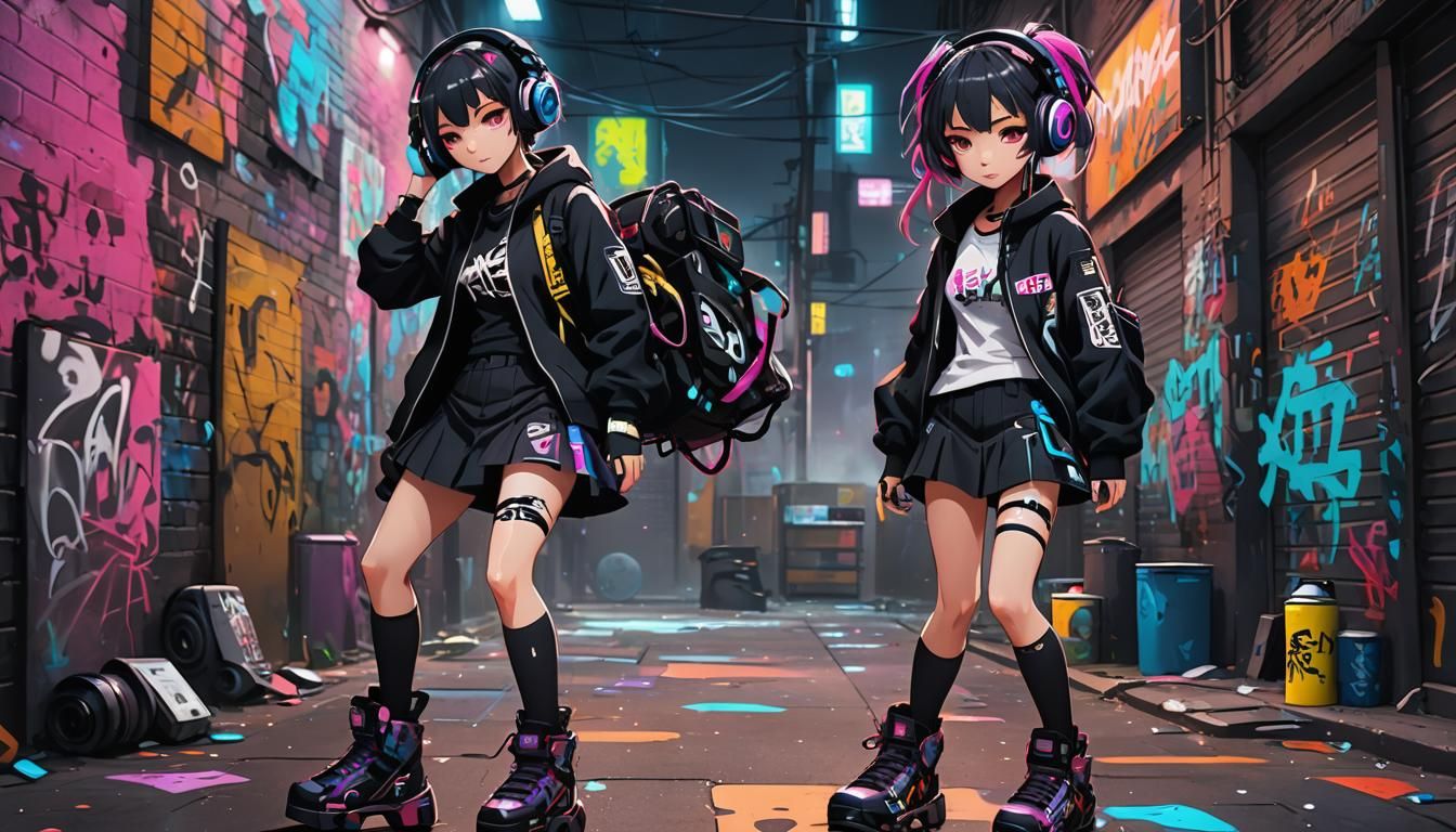Anime Girl in Futuristic Graffiti Alley Concept Art