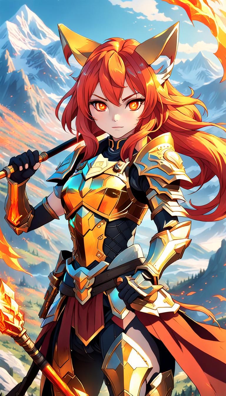 Fox Anime Girl Portrait with Magical Staff