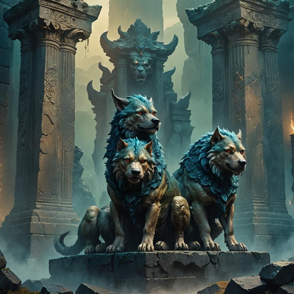 Cerberus Guards the Underworld: A Fantasy Matte Painting