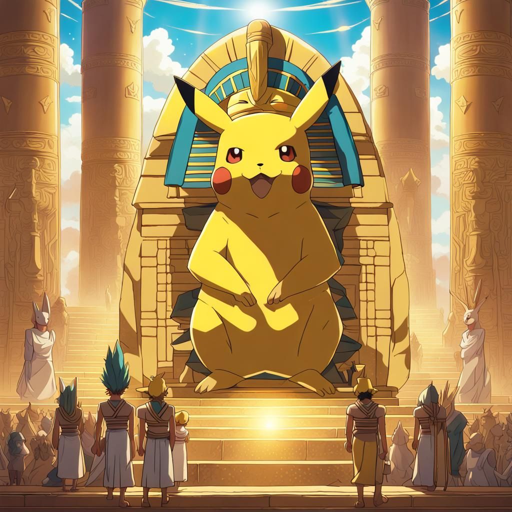 Pikachu as Egyptian Pharaoh in Ghibli Anime Style