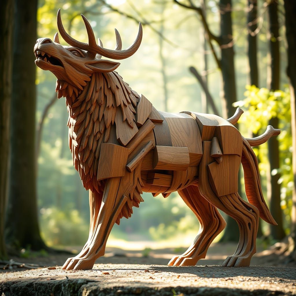 Wooden Animal Sculpture in Naturalistic Style