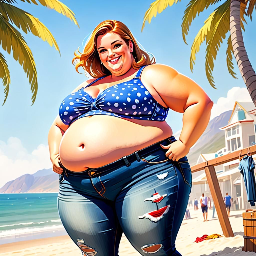 Overweight Couple Smiling on Beach