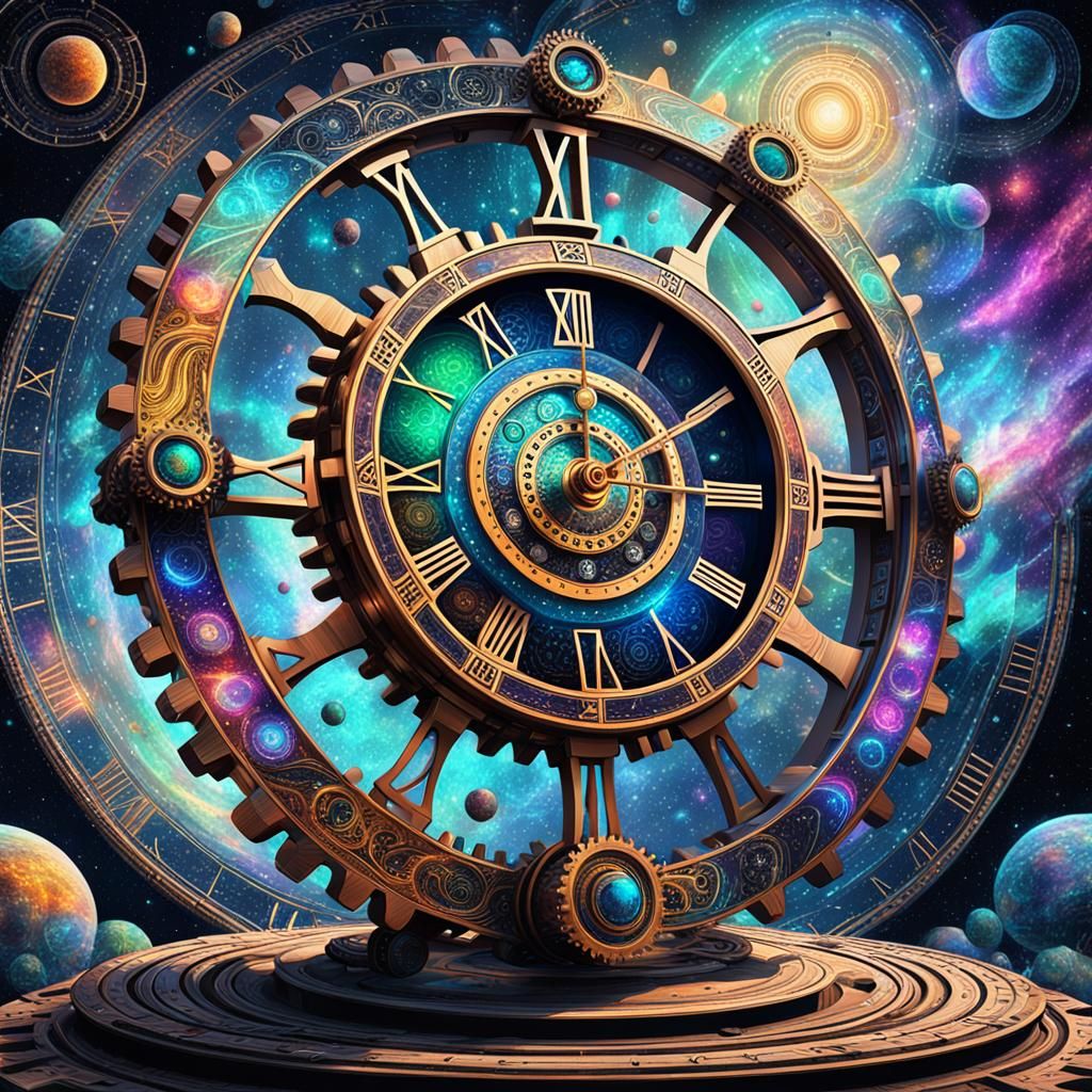 Cosmic Gear Illusion: Holographic Astral Illustration