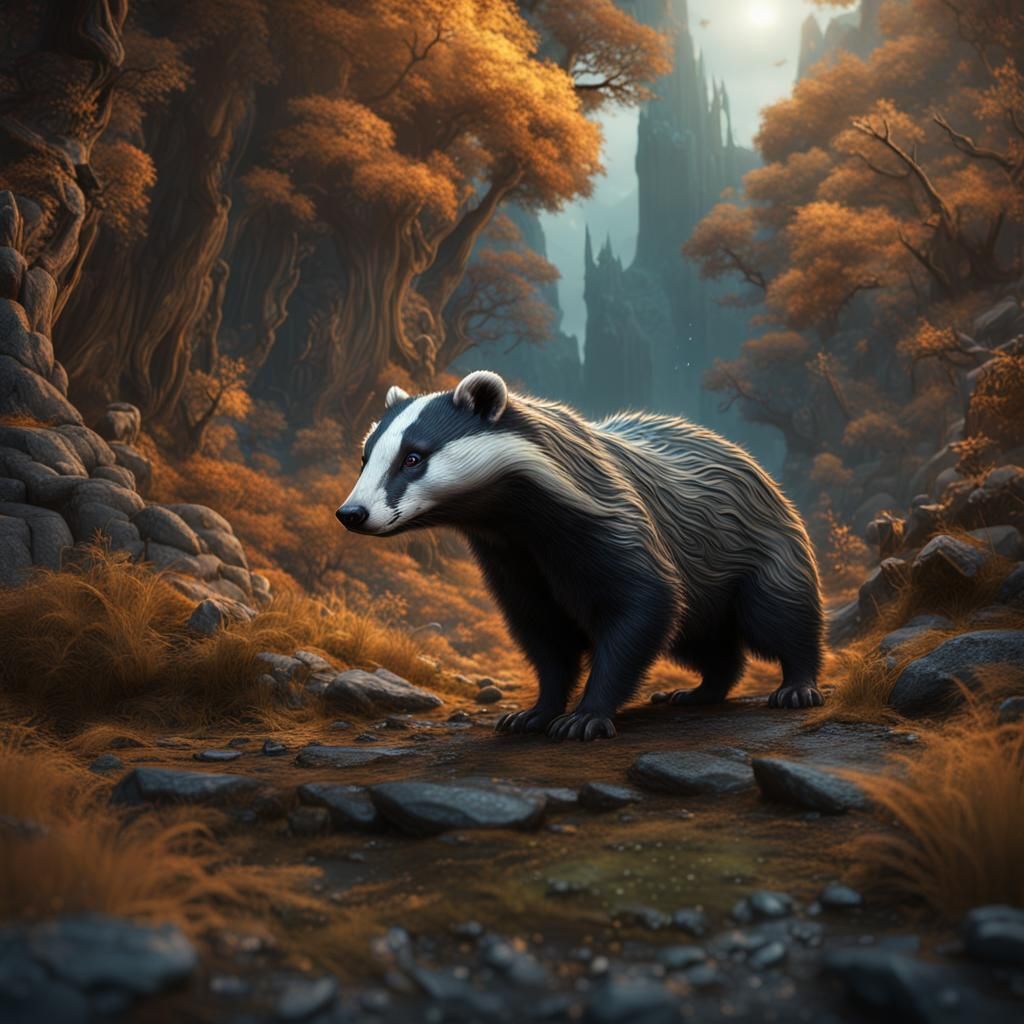Detailed Badger in Fantastical Digital Painting