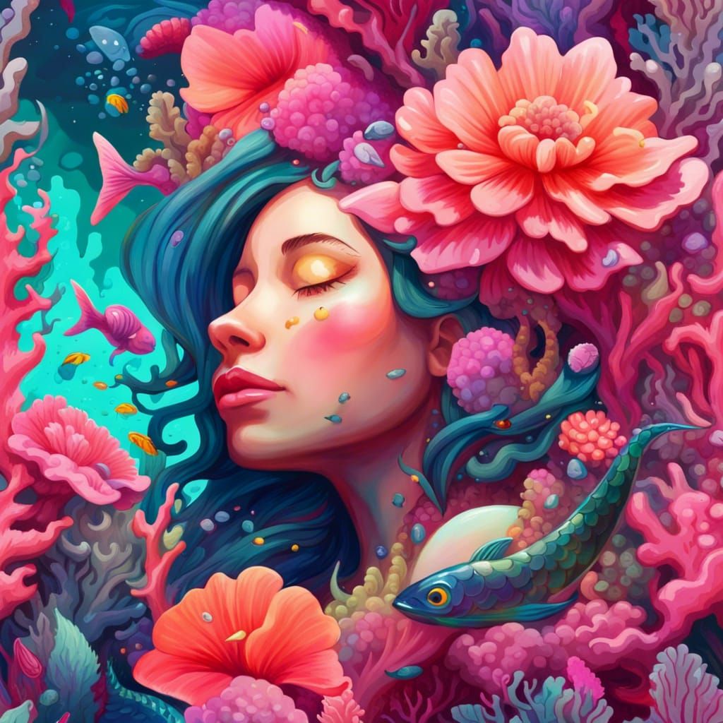 Mermaid sleeping on flowerbed